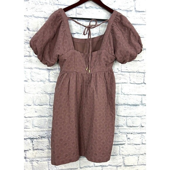 Madewell Floral Quilted Puff Sleeve Mini Dress Sz M Purple Flirty Hidden Zipper - Picture 6 of 12